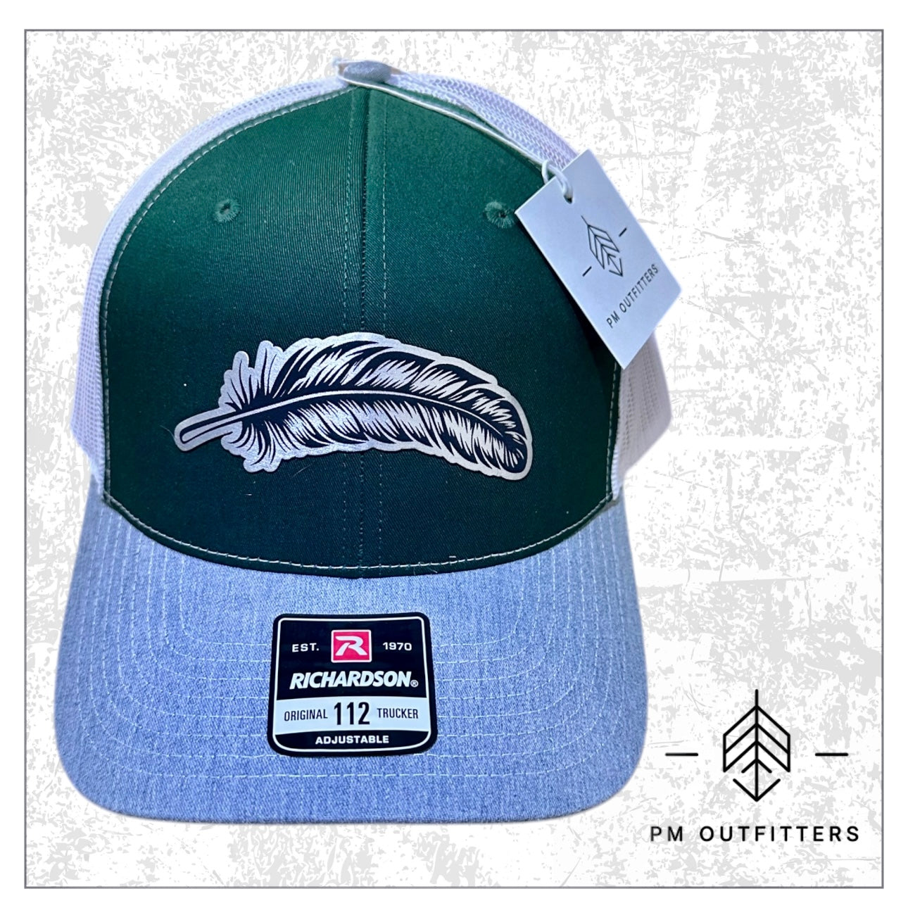 PM Outfitters Silver Signature Feather Tri-Color Trucker Hat