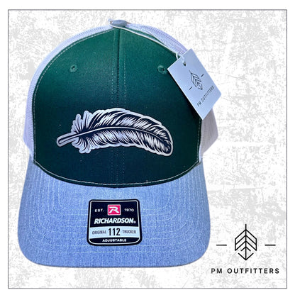 PM Outfitters Silver Signature Feather Tri-Color Trucker Hat