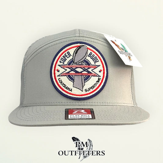 PM Outfitters Super Bowl XX Louisiana Superdome embroidered patch Richardson 168 quarry gray trucker hat