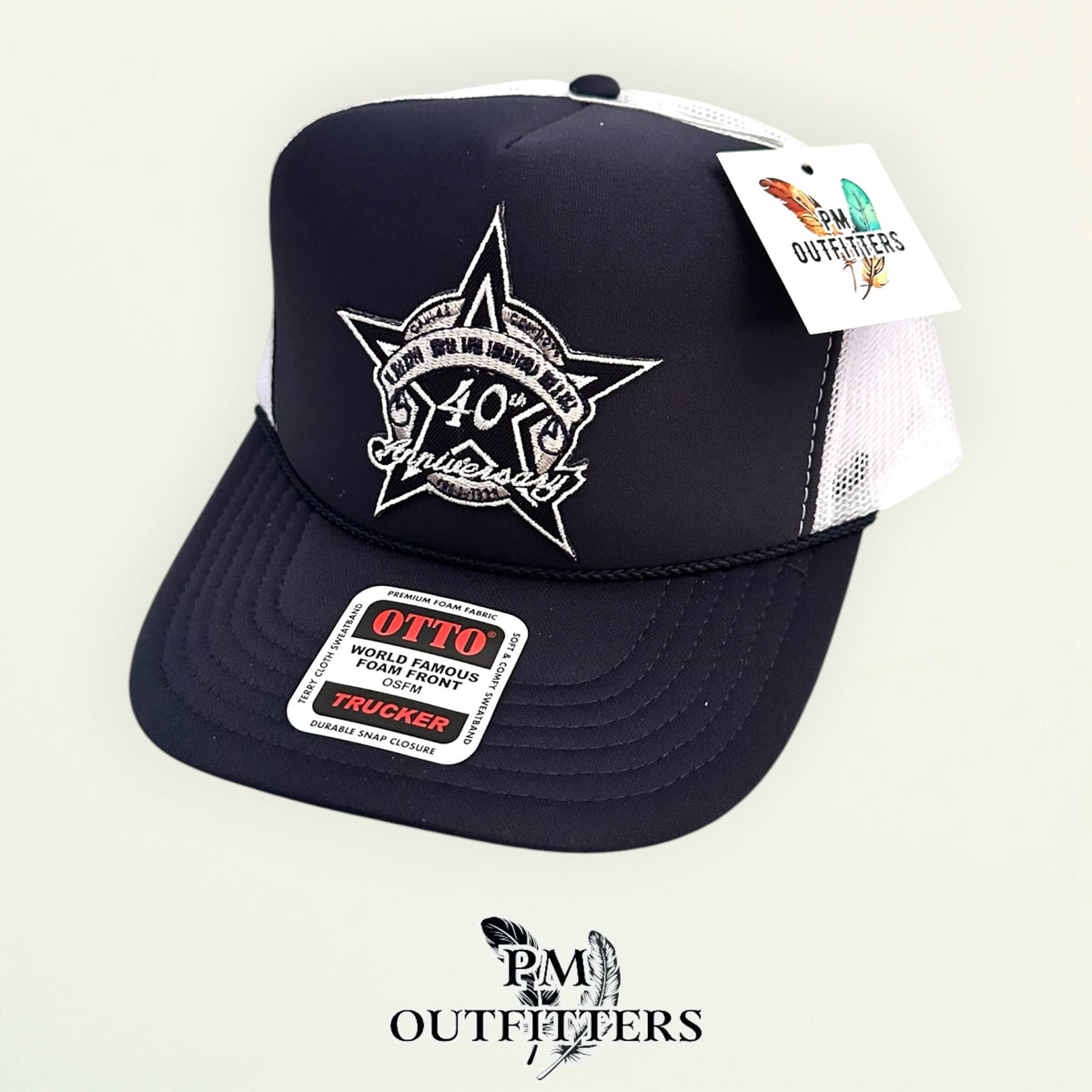 PM Outfitters Dallas Cowboys 40th Anniversary embroidered patch Otto foam front rope navy white trucker hat