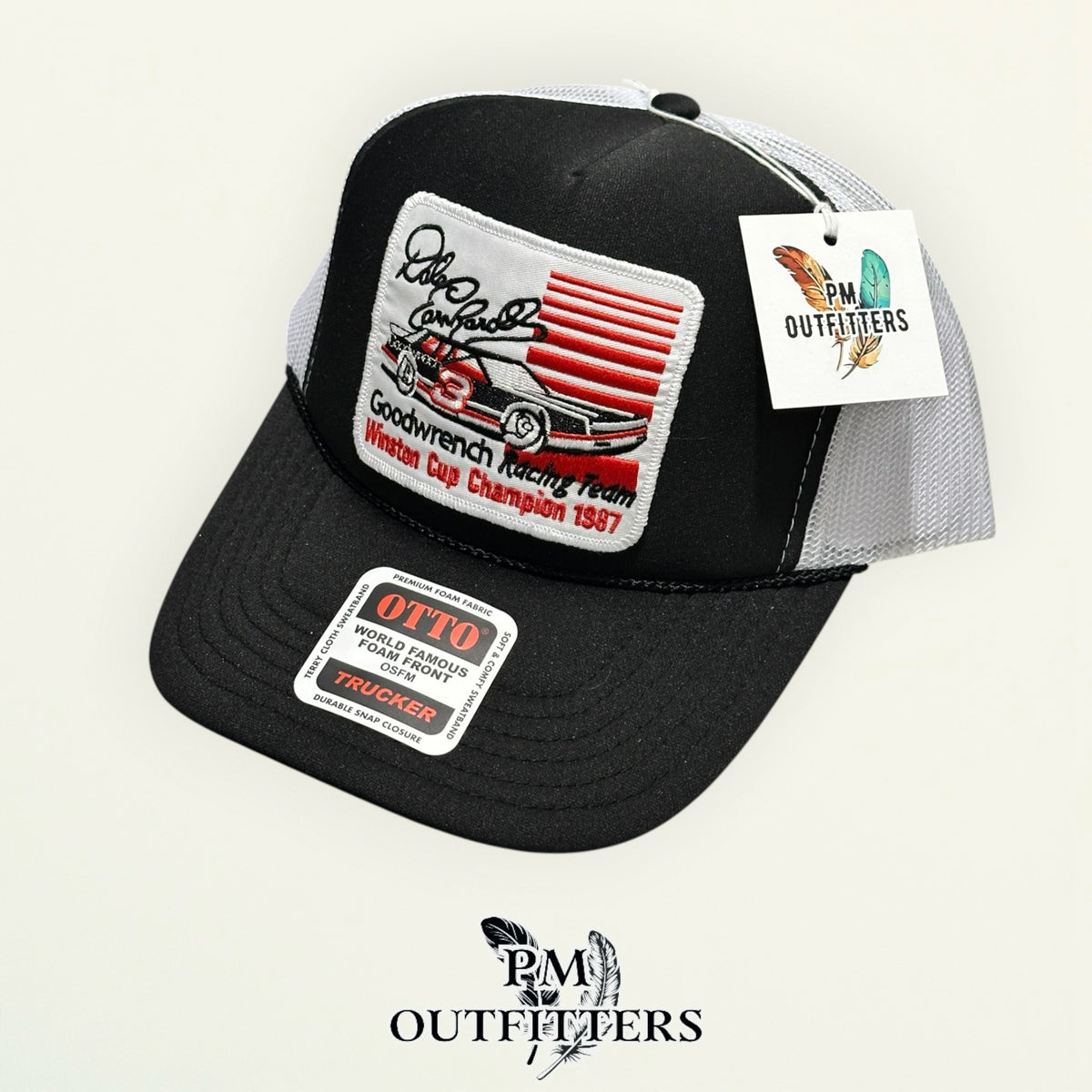 PM Outfitters hang tag Dale Earnhardt Goodwrench black white trucker hat