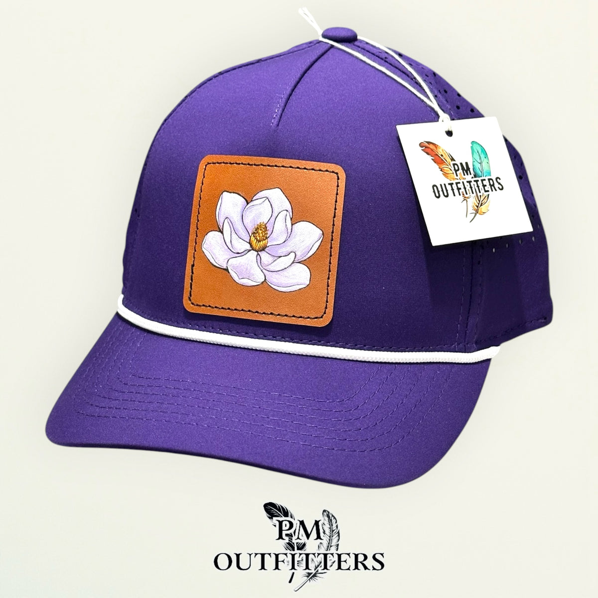Back of the purple performance rope cap showing the adjustable snapback closure, PM Outfitters True Originals