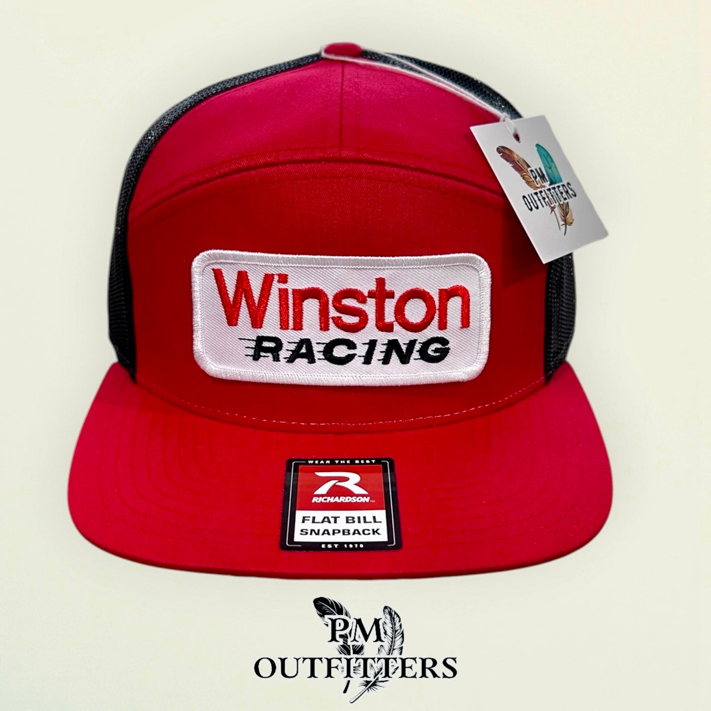 Winston Racing Retro Patch Hat | Richardson 168 Red & Black 7-Panel Flat Bill