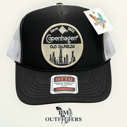 PM Outfitters hang tag Copenhagen Old Oilfields black white trucker hat