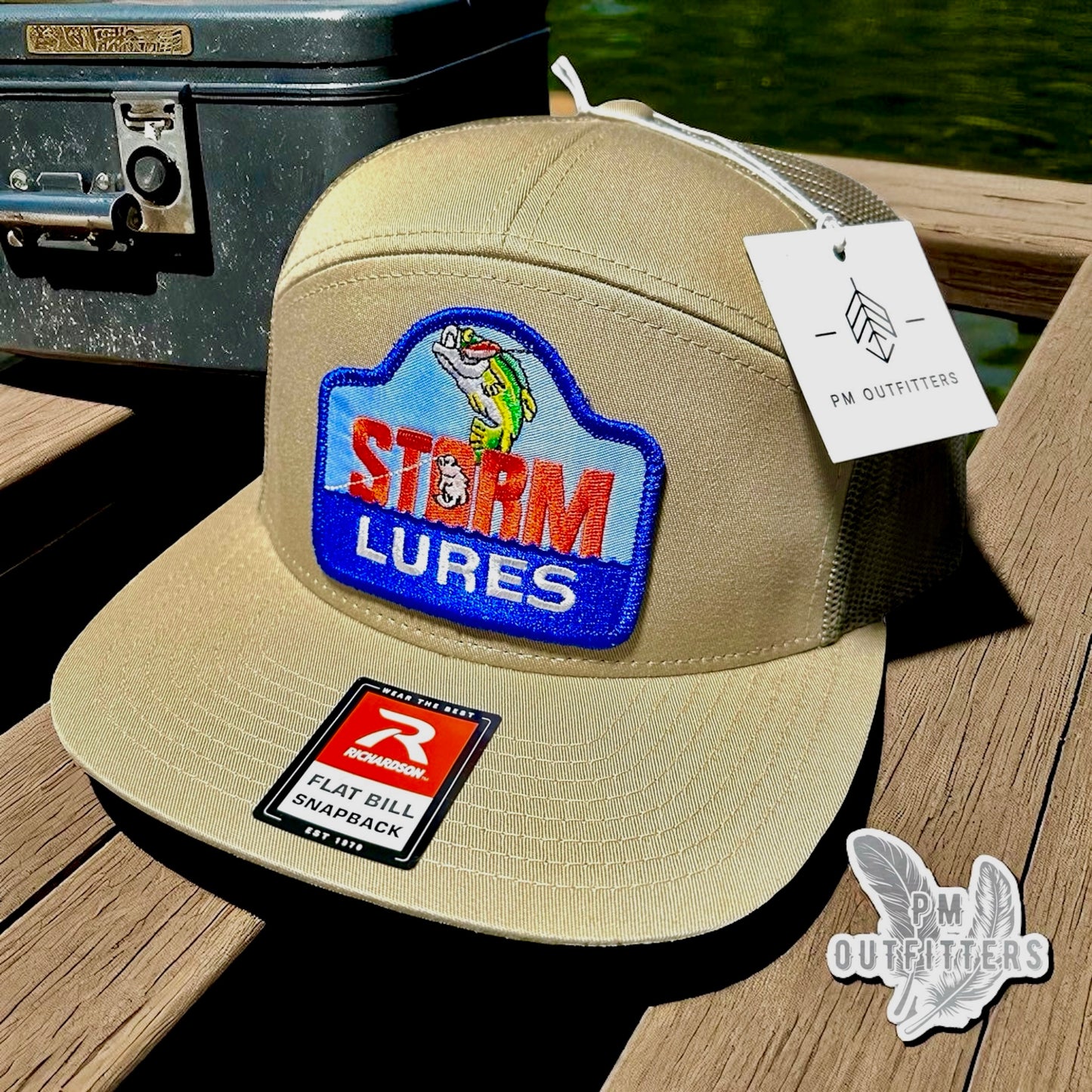 Khaki and Loden Richardson 168 Seven-Panel Trucker Hat with Storm Lures Embroidered Patch