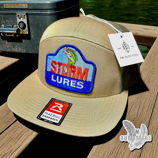 Khaki and Loden Richardson 168 Seven-Panel Trucker Hat with Storm Lures Embroidered Patch
