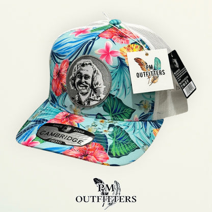 Jimmy Buffett Embroidered Patch Hat – Pitbull Cambridge PB310 Mint Floral 5-panel Trucker | PM Outfitters