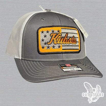 Kubota Tractor American Flag Patch Charcoal & White Richardson 112 Trucker Hat