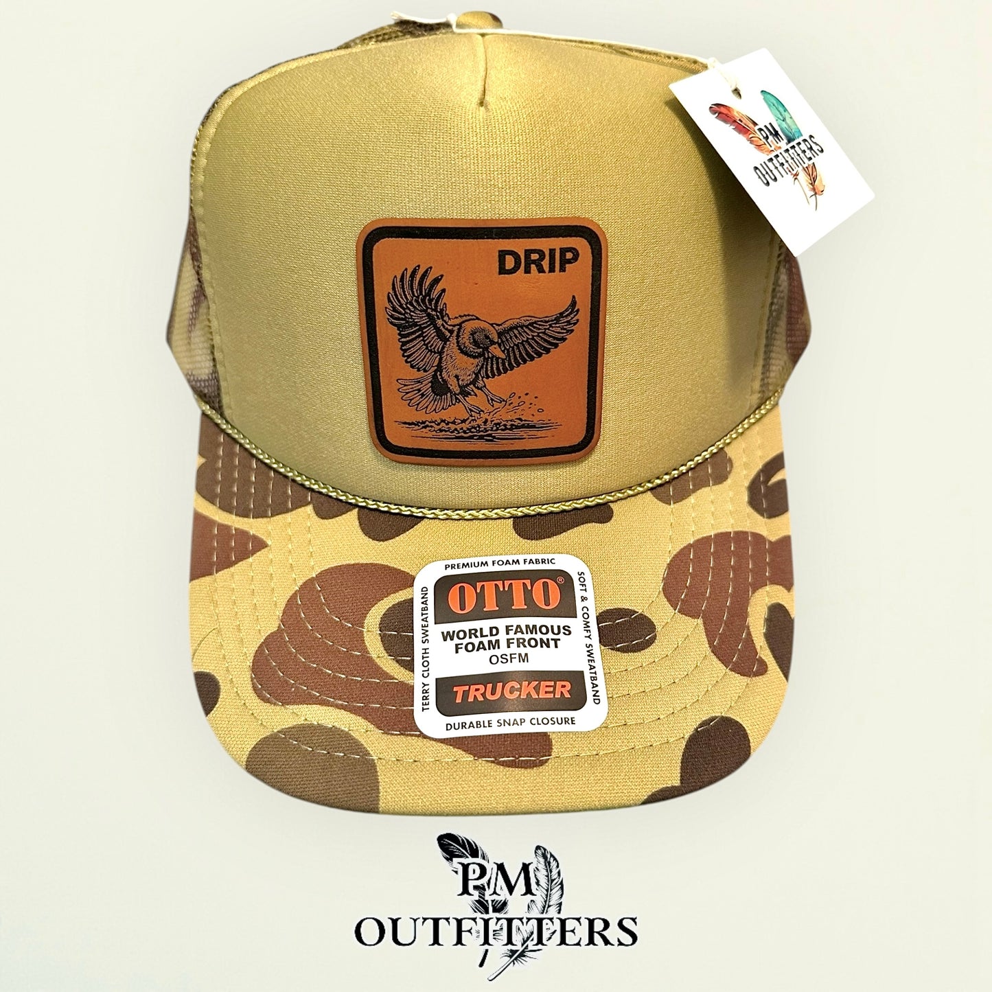 DRIP Mallard Duck Laser Engraved Patch Hat | Otto Foam Rope Trucker Green Camo | PM Outfitters Exclusive Design