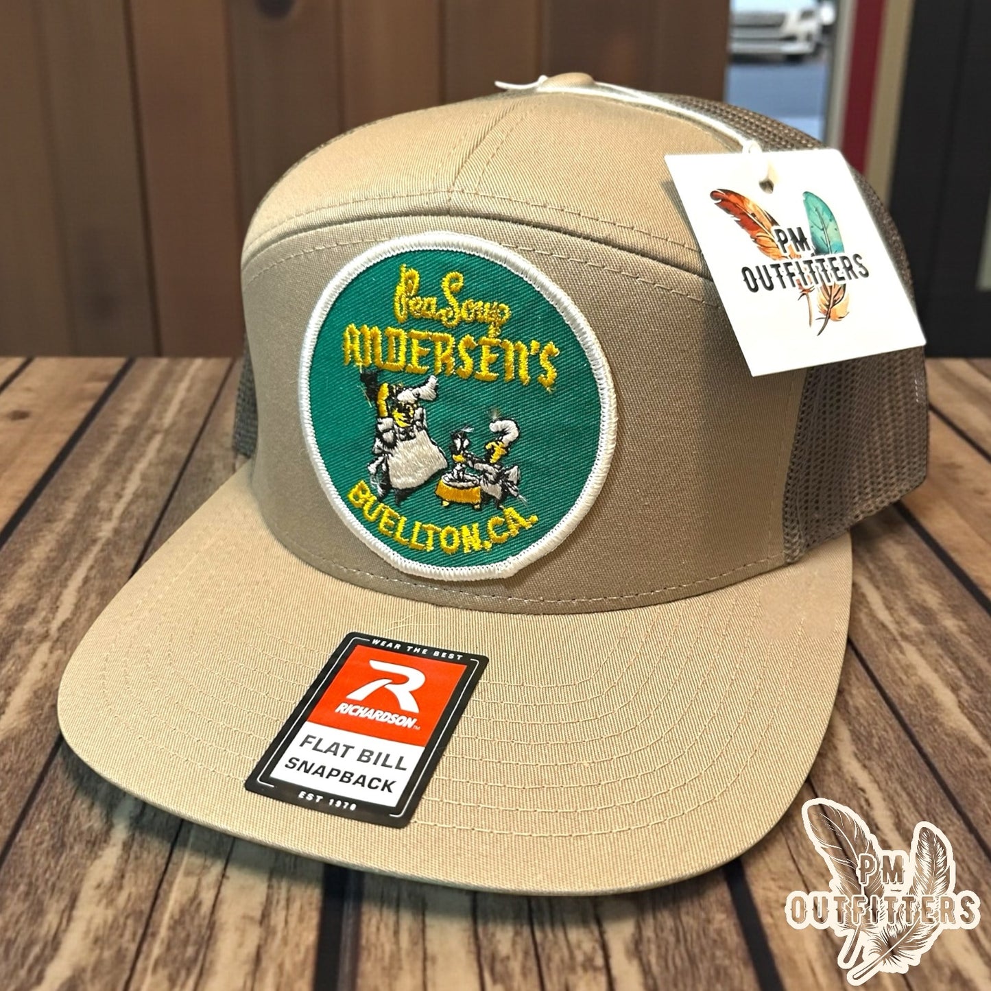 Vintage Andersen's Pea Soup Buellton CA Patch Trucker Hat - Richardson 168 Khaki Loden