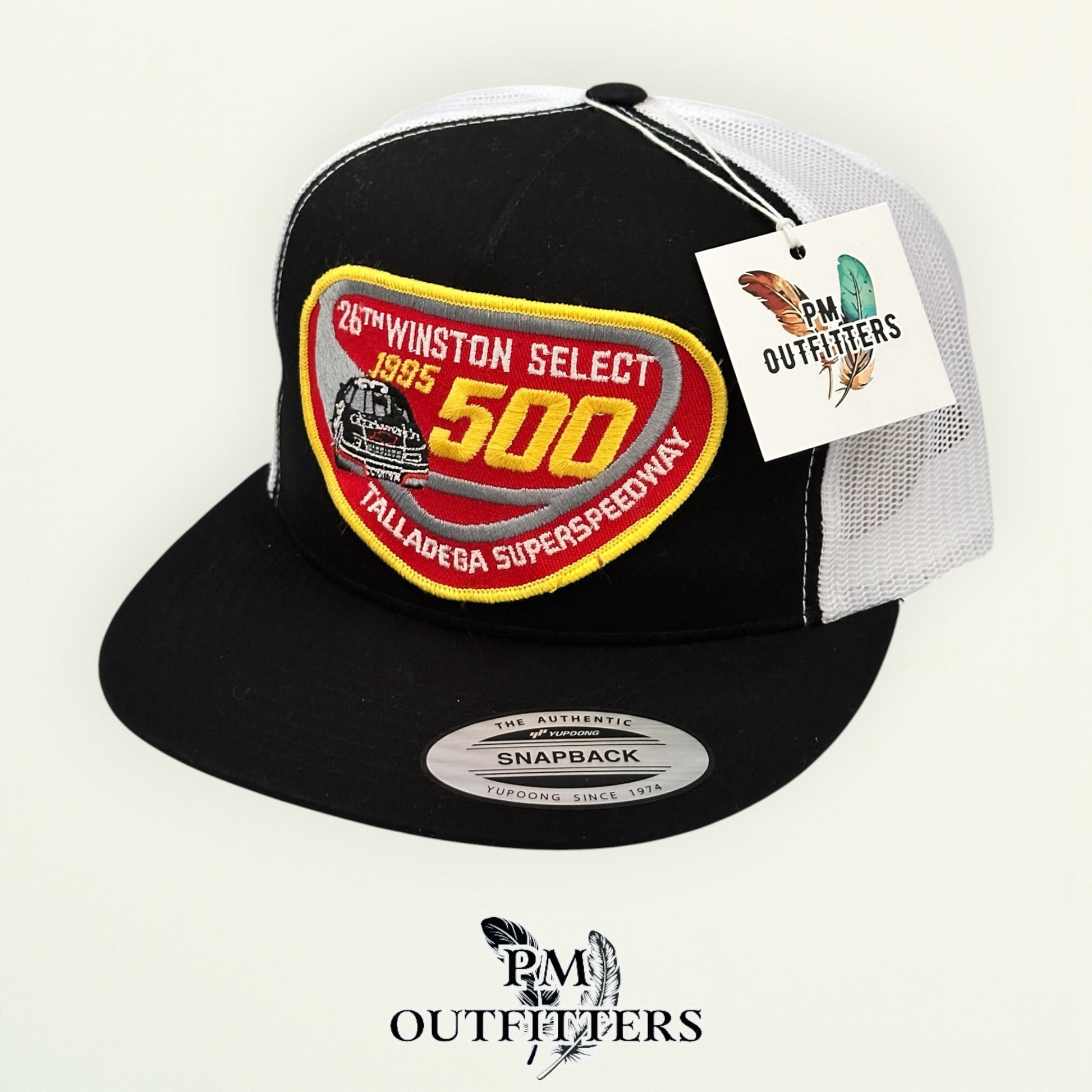 PM Outfitters vintage 1995 NASCAR Winston Talladega 500 authentic vintage patch Yupoong 6006 black white