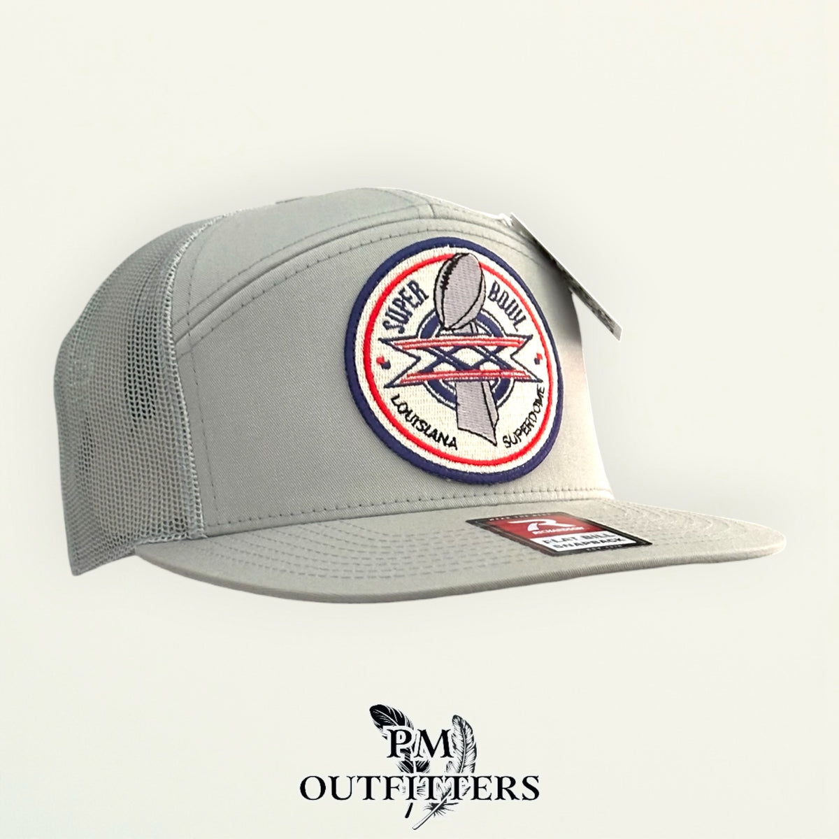 PM Outfitters Super Bowl XX Louisiana Superdome embroidered patch Richardson 168 quarry gray trucker hat