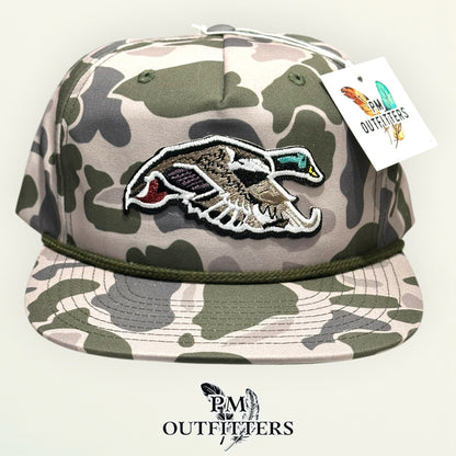 Mallard Duck rope hat profile view Marsh Duck camo olive rope brim
