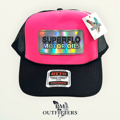 Superflo Motor Oils Trucker Hat | PM Outfitters Exclusive | Otto Foam Front Hot Pink & Black