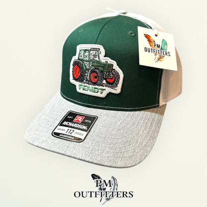 Fendt Tractor Trucker Hat — PM Outfitters Retro Patch | Richardson 112 Green Gray White Farm Heritage
