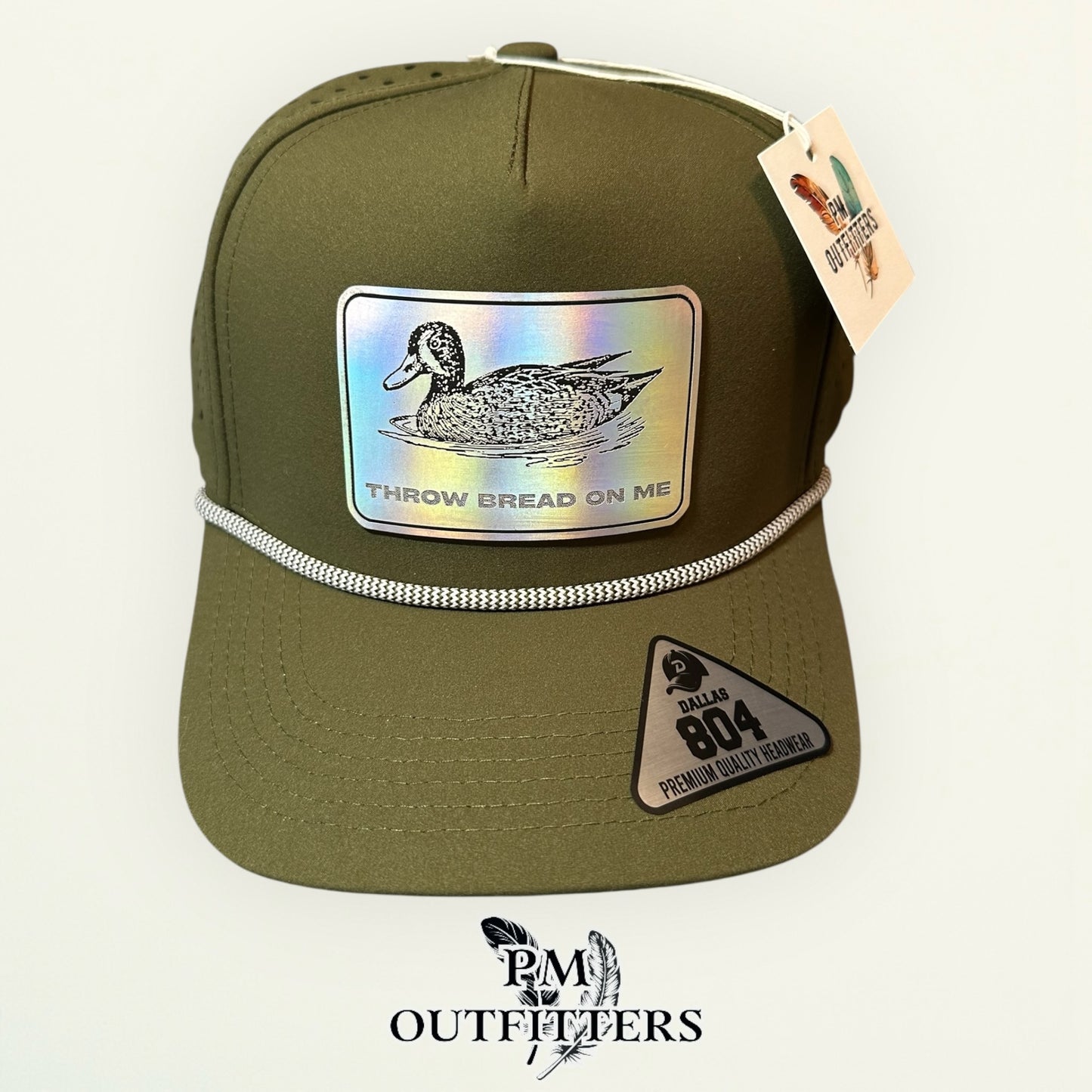 Throw Bread On Me Duck Hat  | PM Outfitters Holographic Laser Patch | Dallas 804 Olive Green Waterproof Rope