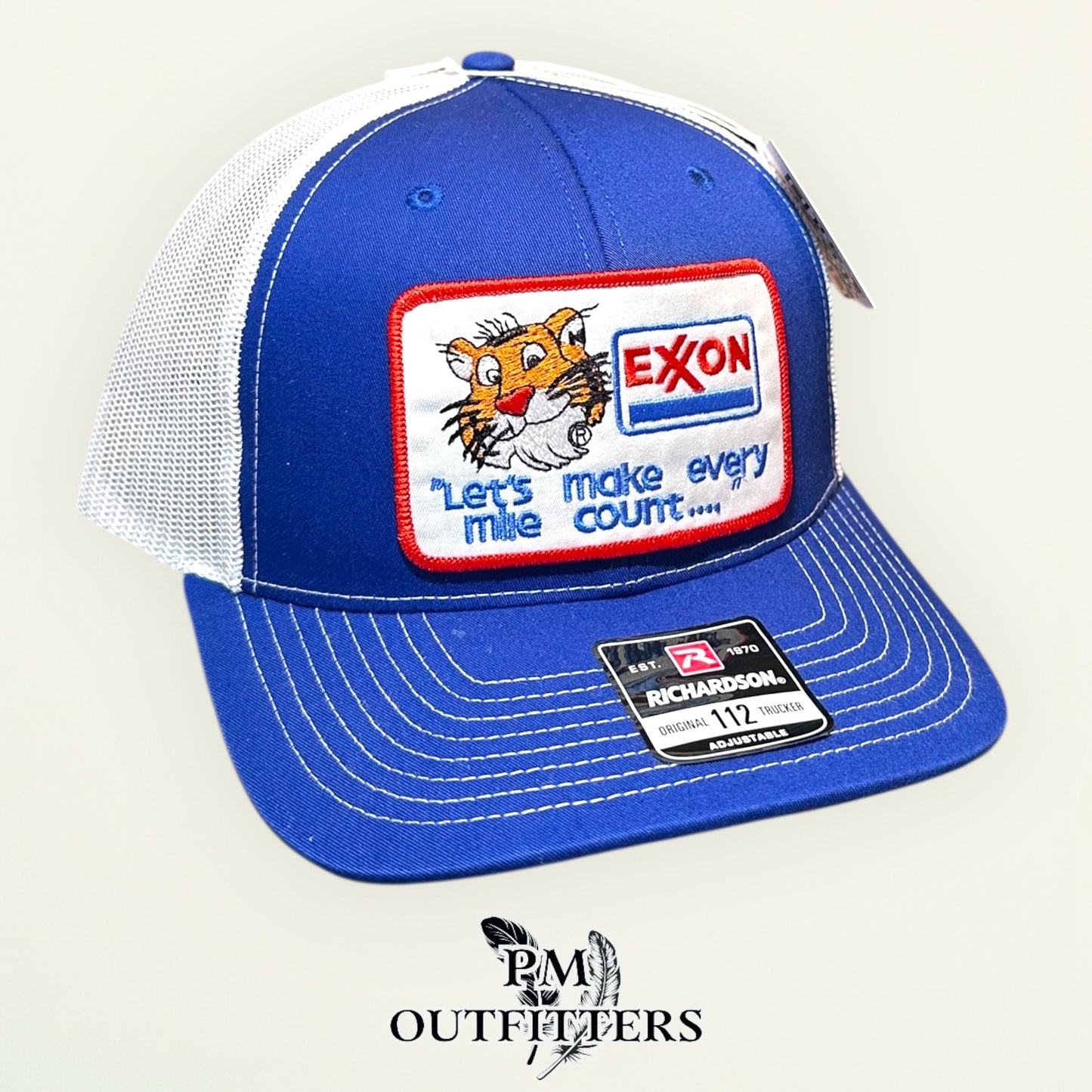Exxon Tiger Trucker Hat - PM Outfitters Retro Patch | Richardson 112 Royal Blue White