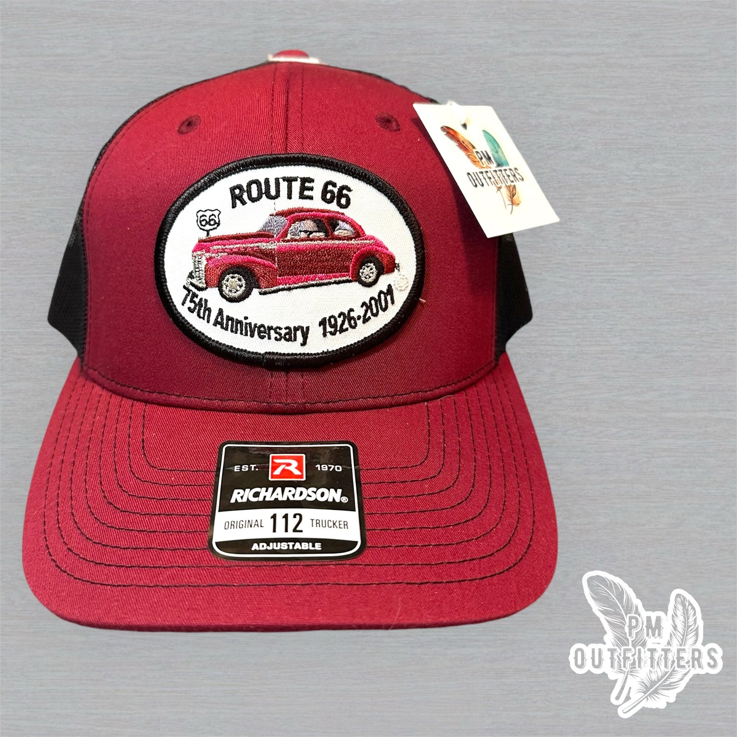 Vintage Route 66 75th Anniversary Patch Trucker Hat - Richardson 112 Maroon Black