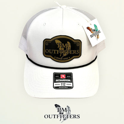 PM Outfitters trucker hat white mesh back black rope trim Richardson 112