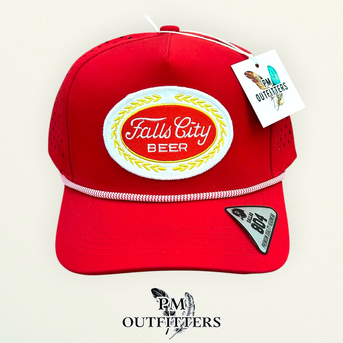 Falls City Beer patch detail wreath oval embroidered trucker hat