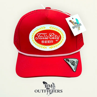 Falls City Beer patch detail wreath oval embroidered trucker hat