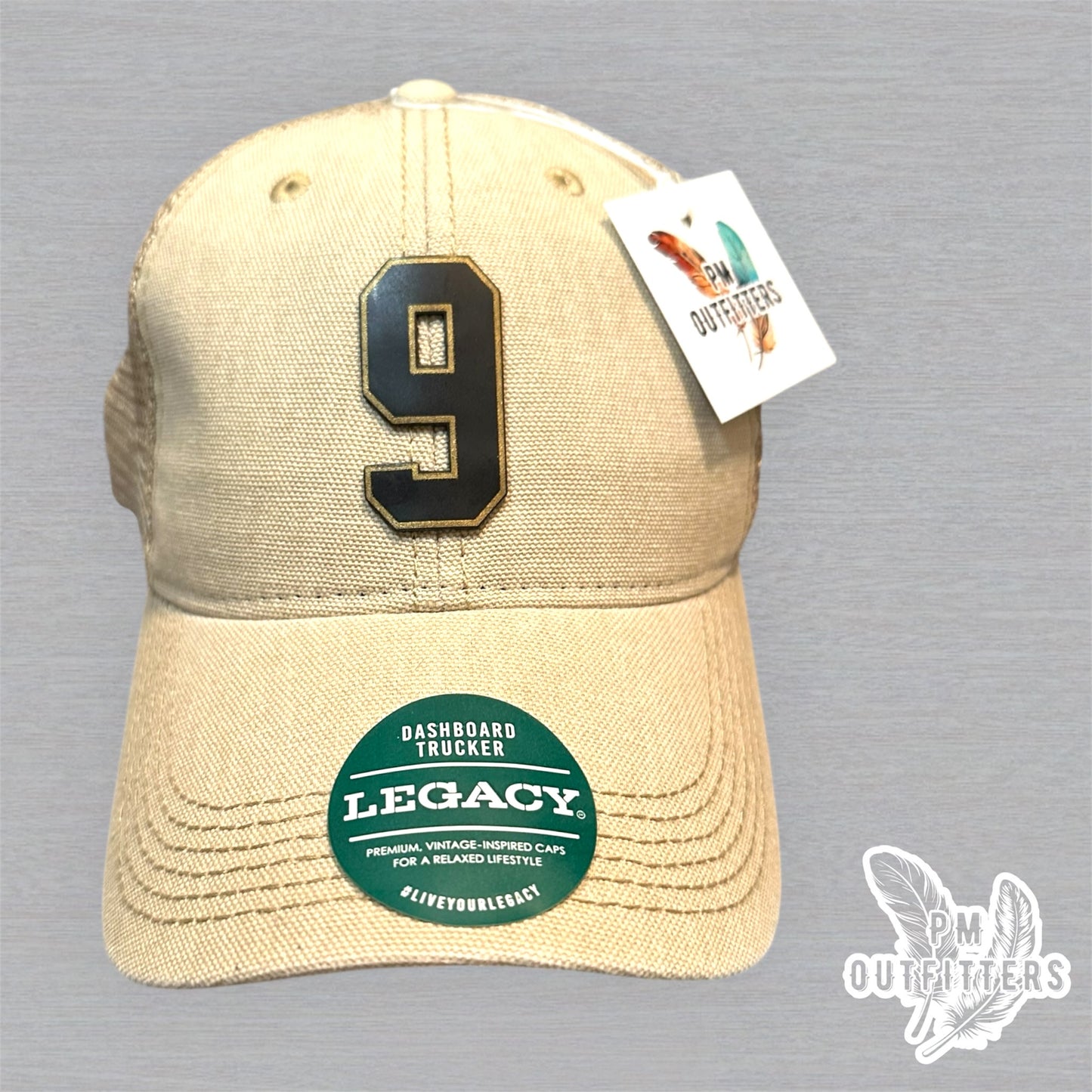 Drew Brees #9 Hall of Fame Hat - PM Outfitters Laser Engraved | Legacy Trucker Tan Saints