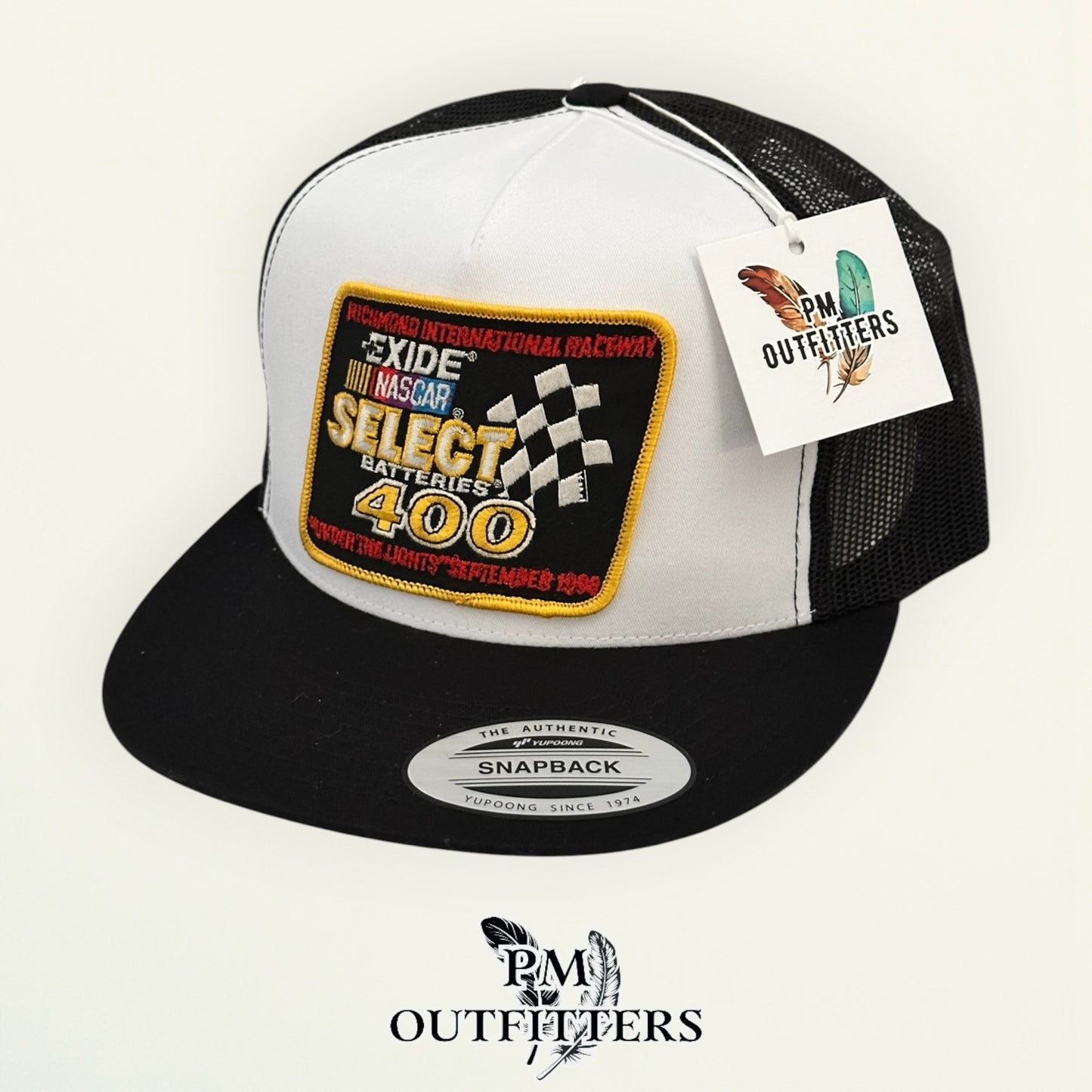 PM Outfitters vintage 1998 NASCAR Exide Richmond 400 authentic vintage patch Yupoong 6006 white black