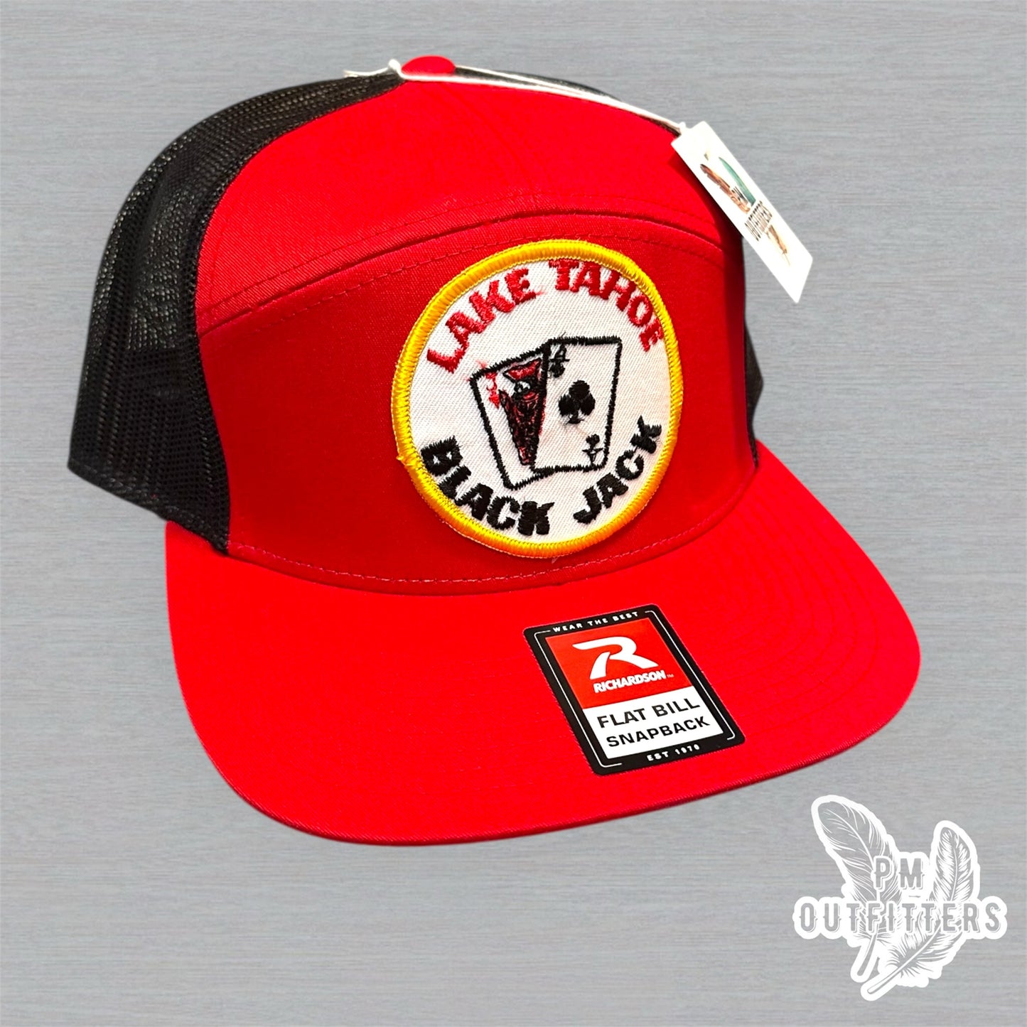 Vintage Lake Tahoe Black Jack Patch Trucker Hat - Richardson 168 Red Black