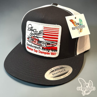 Dale Earnhardt Goodwrench 1987 Winston Cup Champion Trucker Hat — PM Outfitters | Yupoong Flat Bill Black White