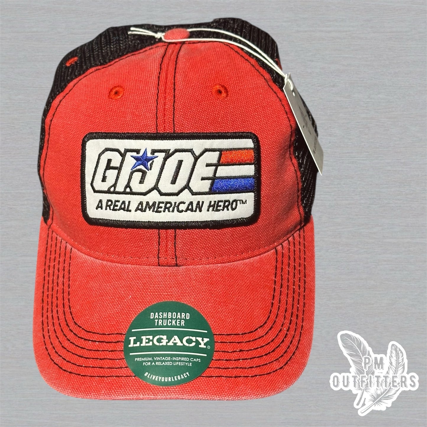 Red & Black Legacy Dashboard Trucker Hat – Embroidered G.I. Joe Patch | Retro Mesh Cap
