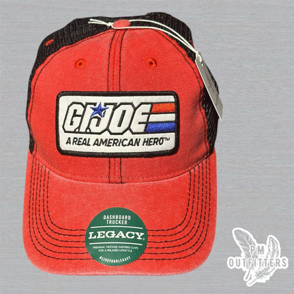 Red & Black Legacy Dashboard Trucker Hat – Embroidered G.I. Joe Patch | Retro Mesh Cap