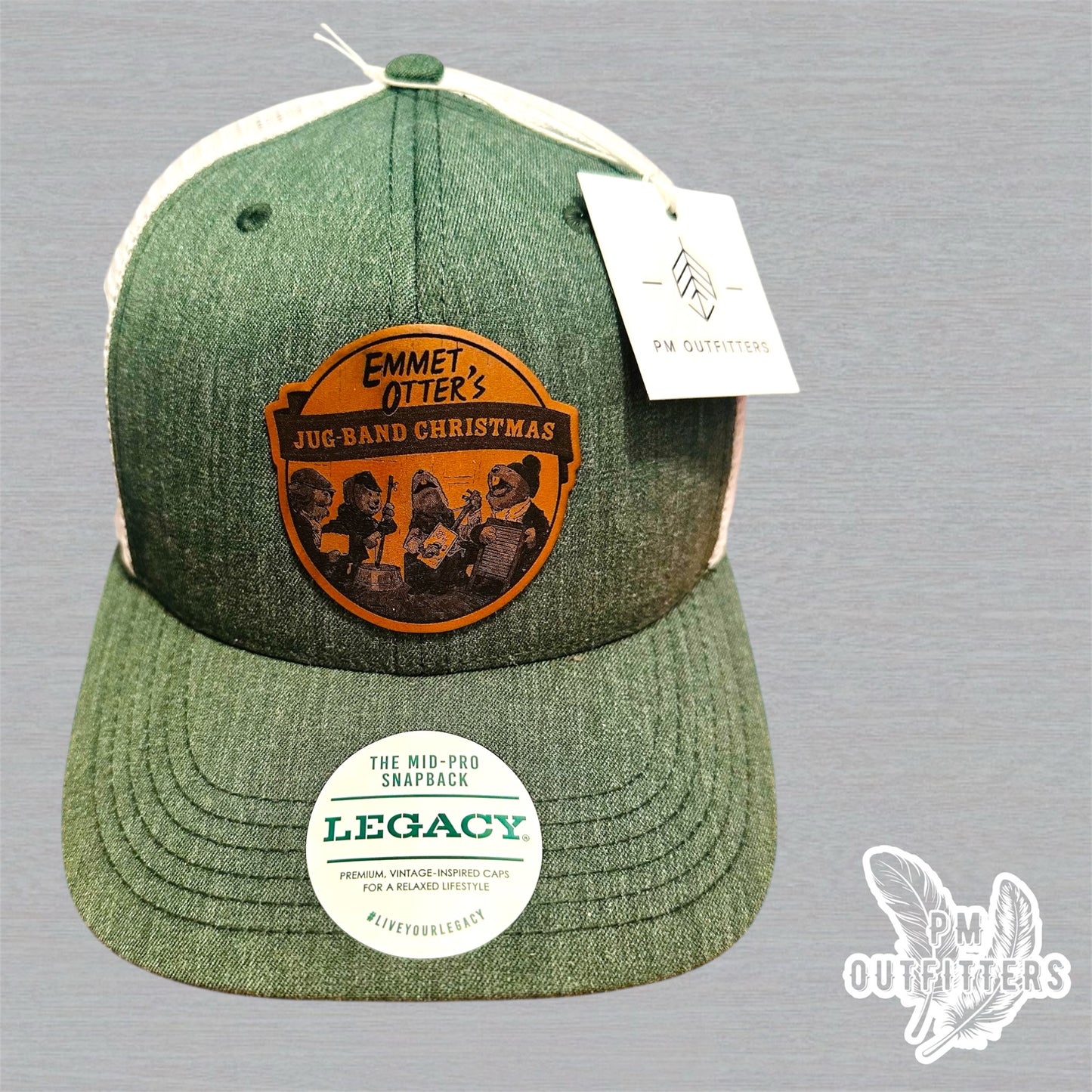 Custom Emmet Otter’s Jugband Christmas  Patch Hat – Green & White Legacy Mid-Pro Snapback | PM Outfitters