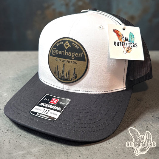 Copenhagen Old Oilfields Hat — Richardson 112 White & Black Custom Design