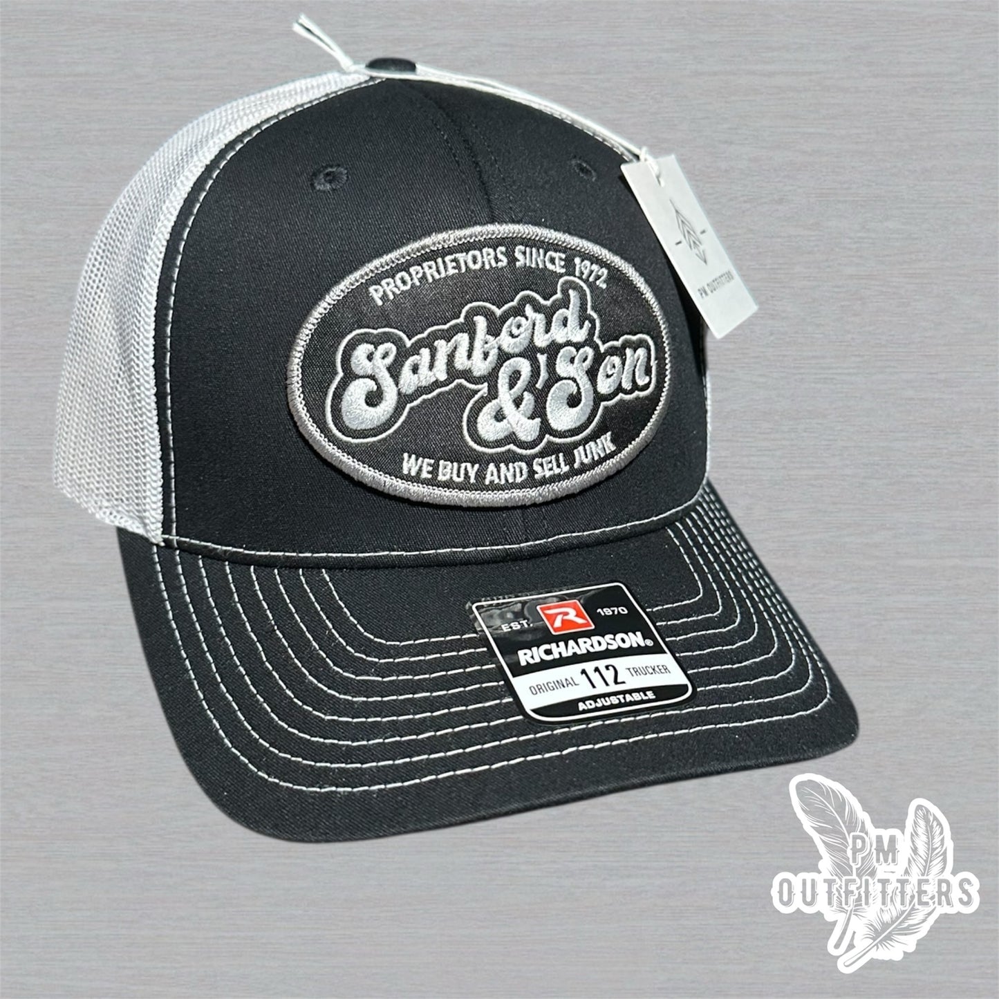 Retro Sanford & Son Embroidered Patch Black & White Richardson 112 Trucker Hat