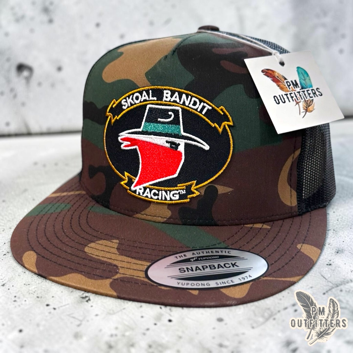 Skoal Bandit Racing Retro Patch Hat | YP Classics 6006 Camo & Black Flat Bill