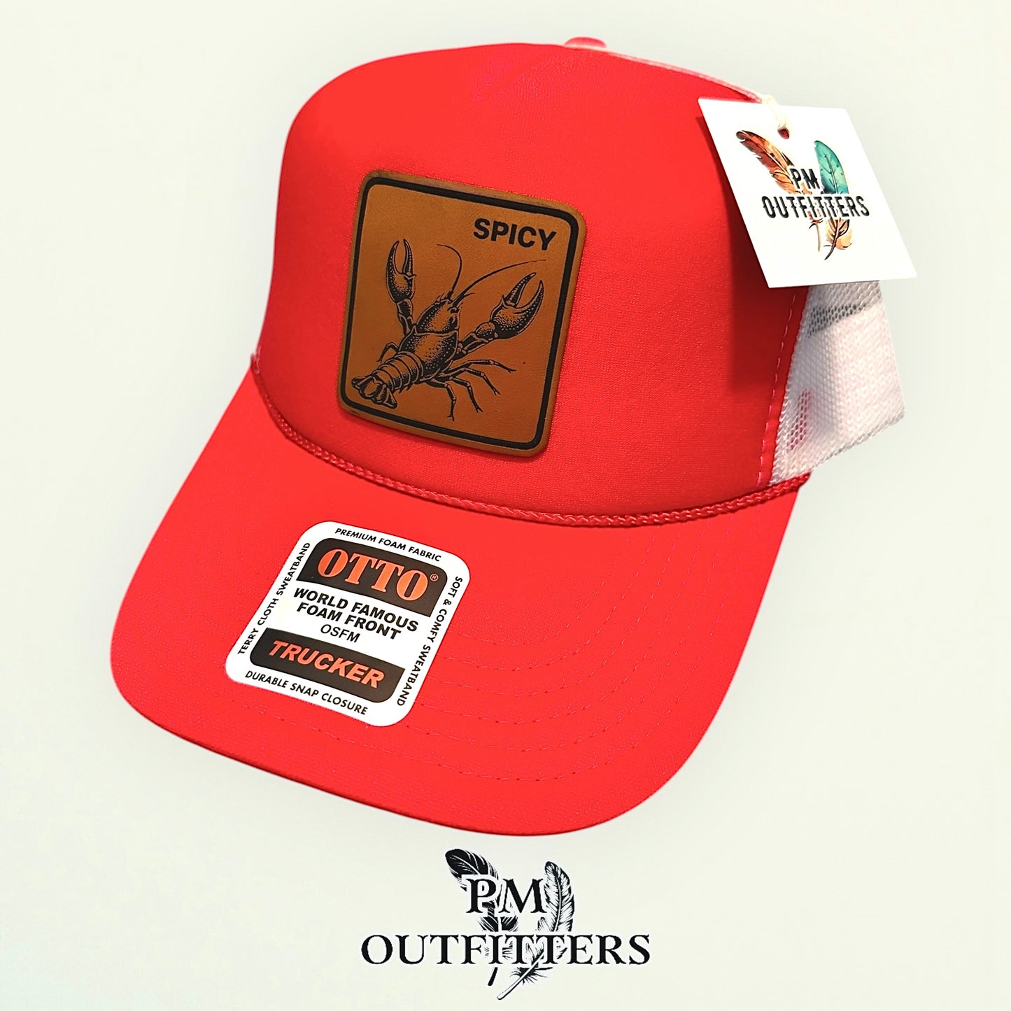 Spicy Crawfish Laser Engraved Patch Hat | Otto Foam Rope Trucker Red White | PM Outfitters Exclusive Design