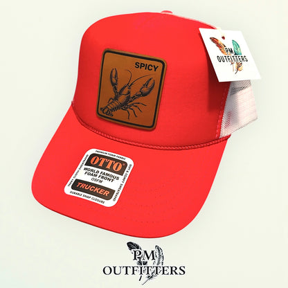 Spicy Crawfish Laser Engraved Patch Hat | Otto Foam Rope Trucker Red White | PM Outfitters Exclusive Design