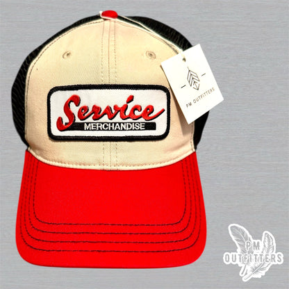 Vintage Service Merchandise Trucker Hat - Red, Natural & Black Richardson 111