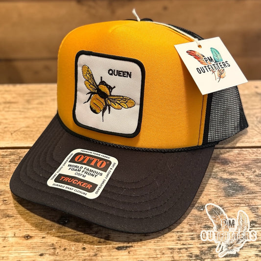 Queen Bee Trucker Hat - PM Outfitters Animal Patch Series | Otto Foam Front Black & Gold