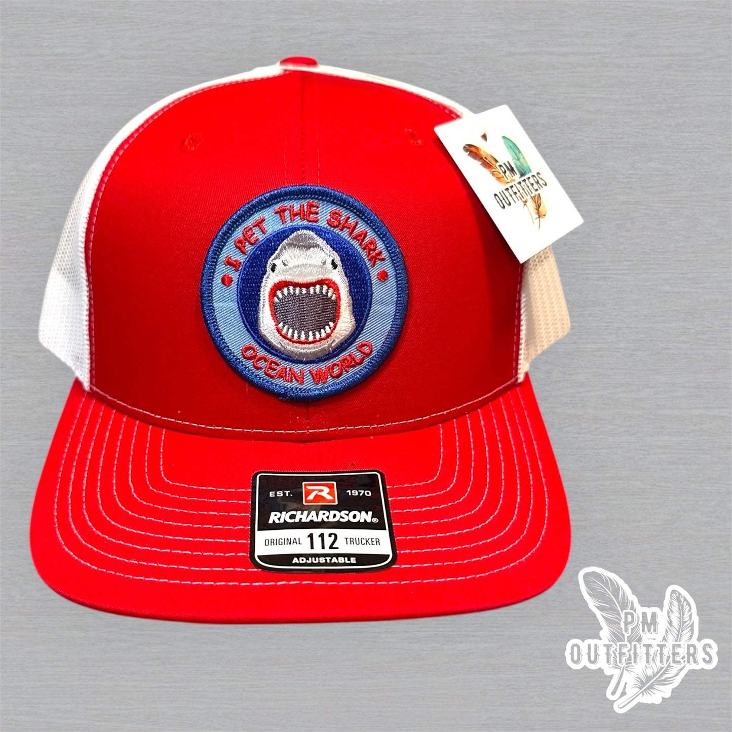 Vintage "I Pet The Shark" Ocean World Patch Trucker Hat - Richardson 112 Red White