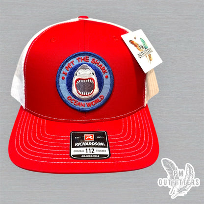 Vintage "I Pet The Shark" Ocean World Patch Trucker Hat - Richardson 112 Red White