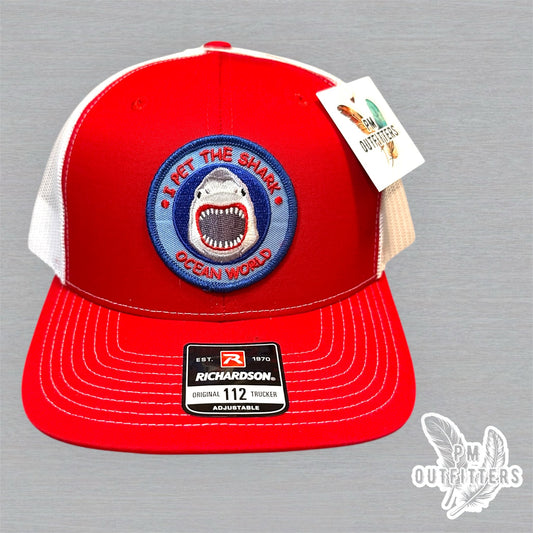 Vintage "I Pet The Shark" Ocean World Patch Trucker Hat - Richardson 112 Red White