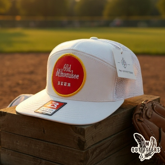 Retro Old Milwaukee Beer Patch 7 Panel Trucker