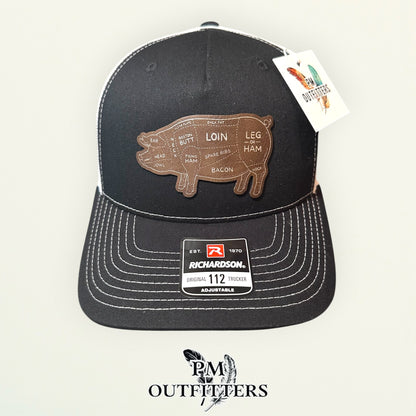 Pork Butcher Cuts Pig Hat — Richardson 112 Black & White | PM Outfitters