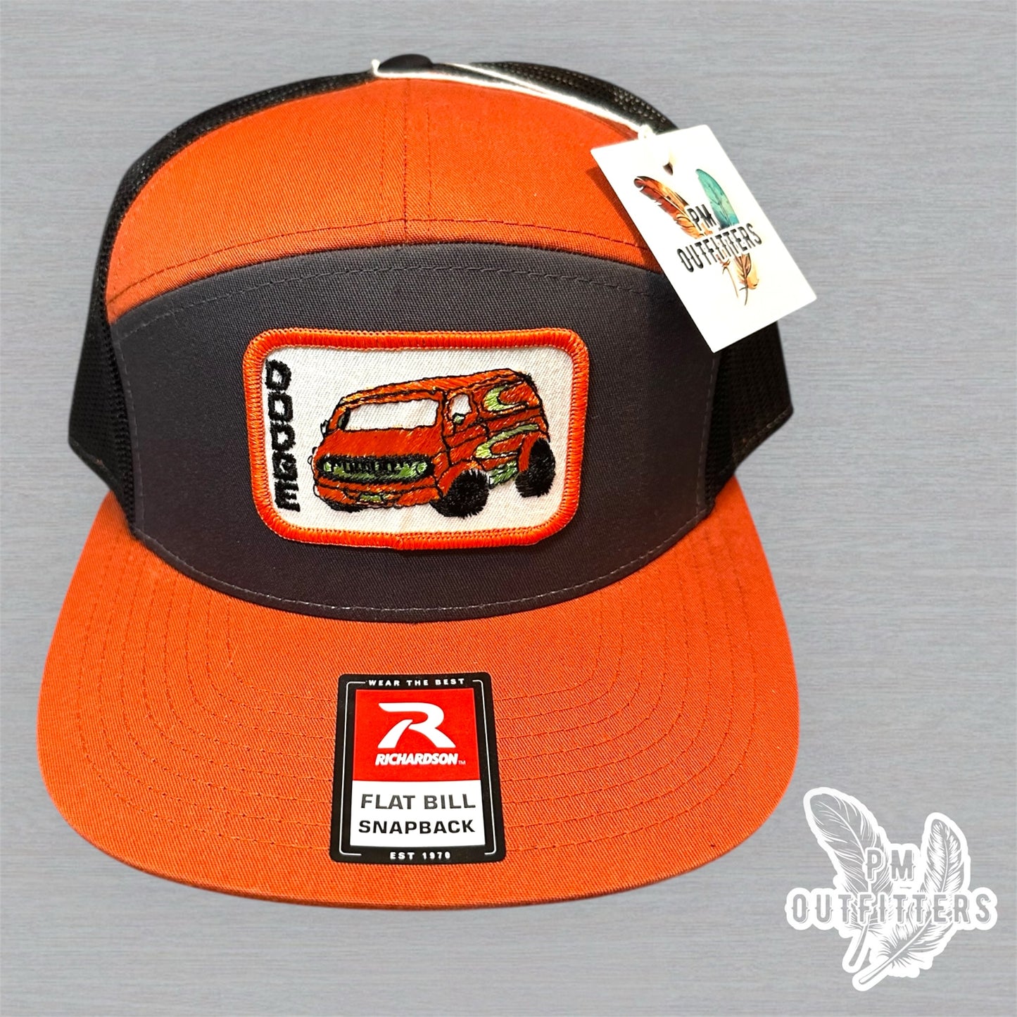 Vintage Dodge Van Patch Trucker Hat - Richardson 168 Orange Charcoal Black