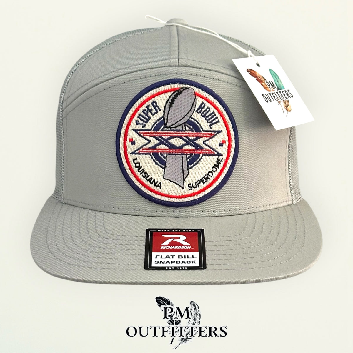 PM Outfitters Super Bowl XX Louisiana Superdome embroidered patch Richardson 168 quarry gray trucker hat