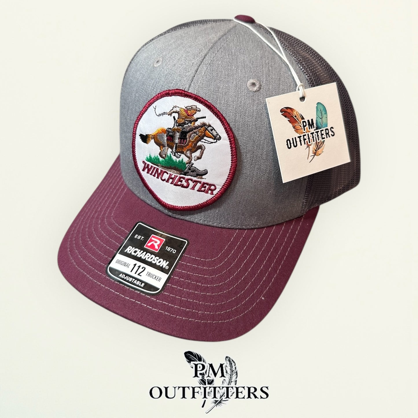 PM Outfitters | Richardson 112 Heather Gray Maroon | Retro Embroidered Patch