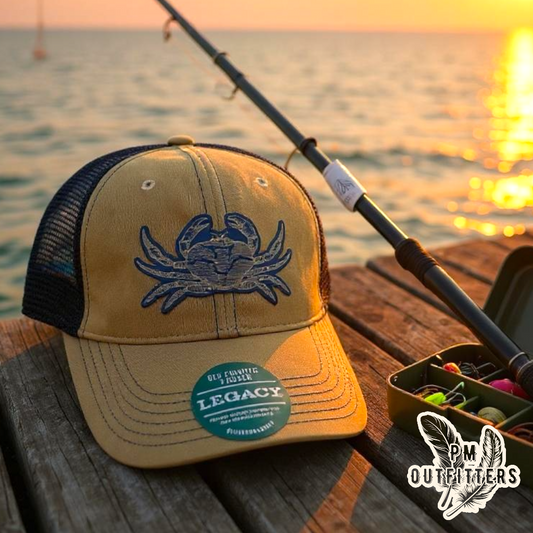 PM Outfitters Blue Crab Custom Design Low-Profile Meshback Hat