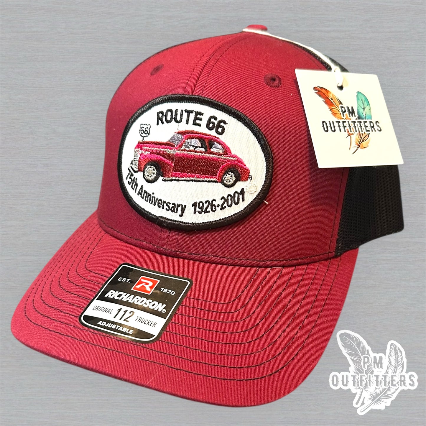 Vintage Route 66 75th Anniversary Patch Trucker Hat - Richardson 112 Maroon Black