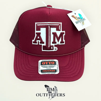 PM Outfitters Texas A&M Aggies ATM embroidered logo patch Otto foam front rope maroon trucker hat